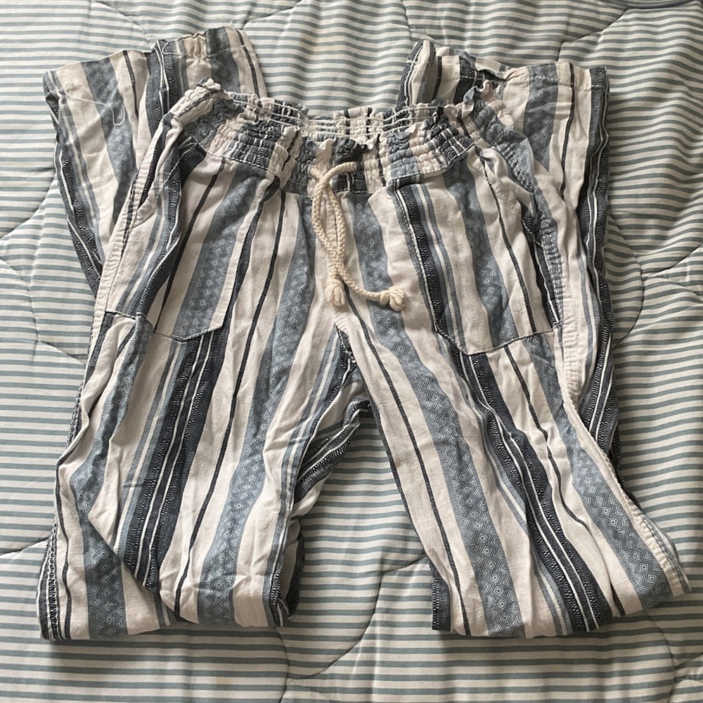 Blue and White striped coastal linen pants